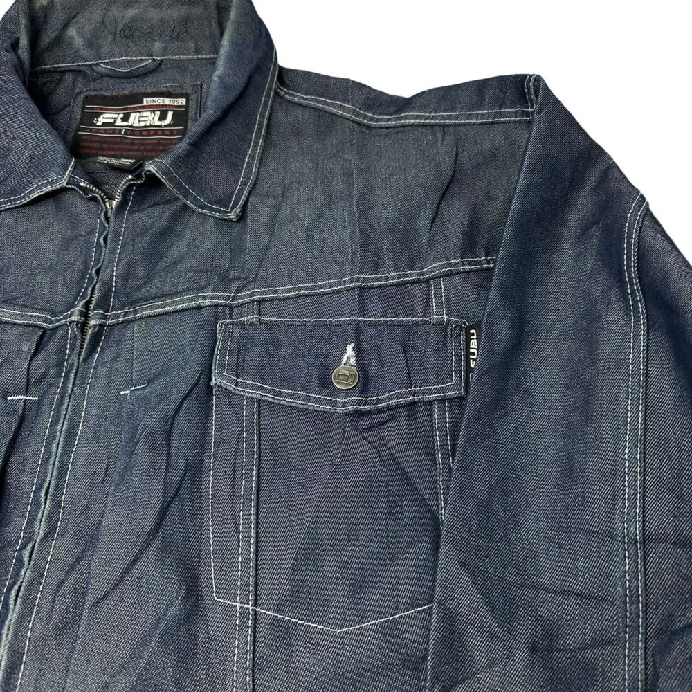 FUBU The Collection Blue‎ Denim Jacket Button Y2K 90s 3XL XXXL